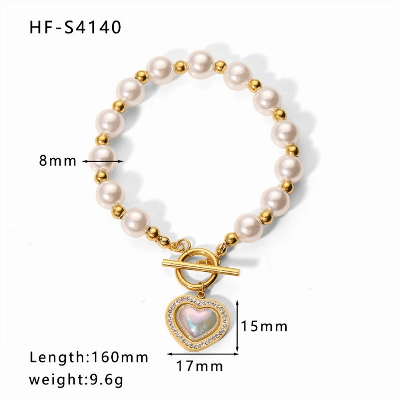 Wholesale French Baroque Pearl Love Titanium Steel Bracelet