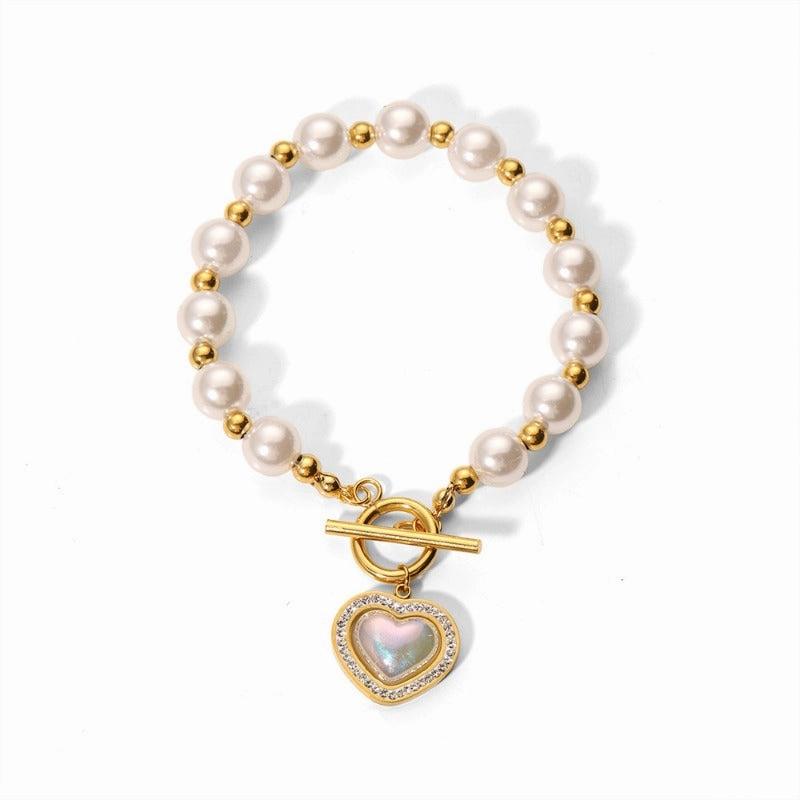 Wholesale French Baroque Pearl Love Titanium Steel Bracelet