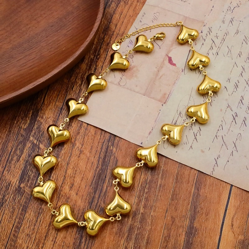 Wholesale French Style Niche Heart To Heart Light Luxury Stainless Steel Heart Necklaces