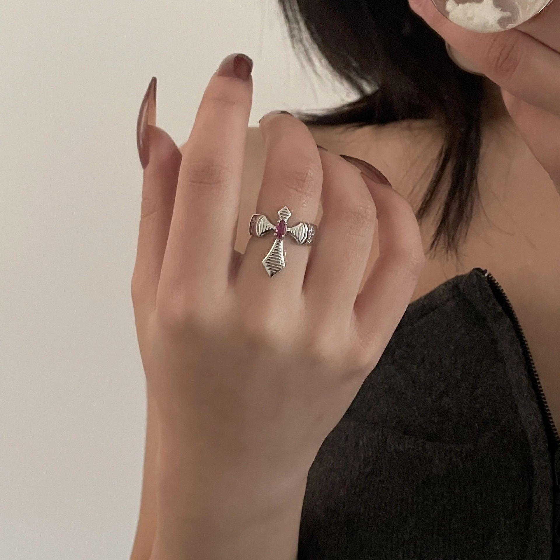 Wholesale French Vintage Diamond Cross Alloy Rings