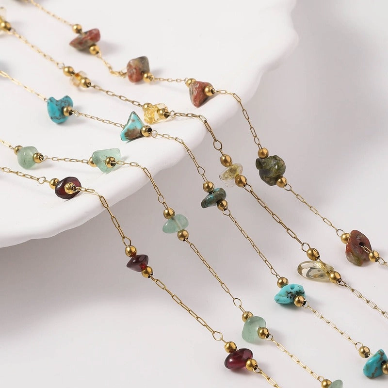 Wholesale Fresh and Fashionable Stainless Steel Drip Oil Stone 18K Gold DIY Necklace