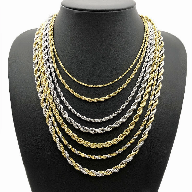 Wholesale Fried Dough Twists Fashion Hip Hop Stainless Steel Necklace