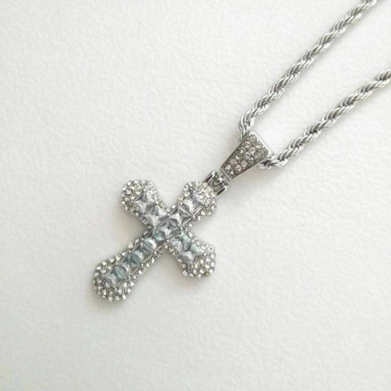 Wholesale Full Diamond Cross Zircon Pendant Alloy Necklaces