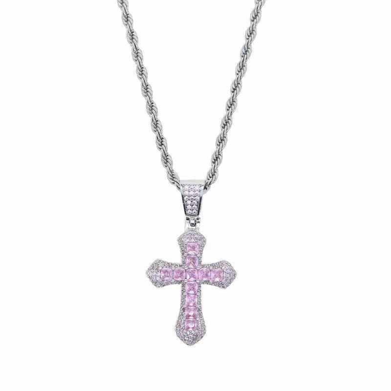 Wholesale Full Diamond Cross Zircon Pendant Alloy Necklaces