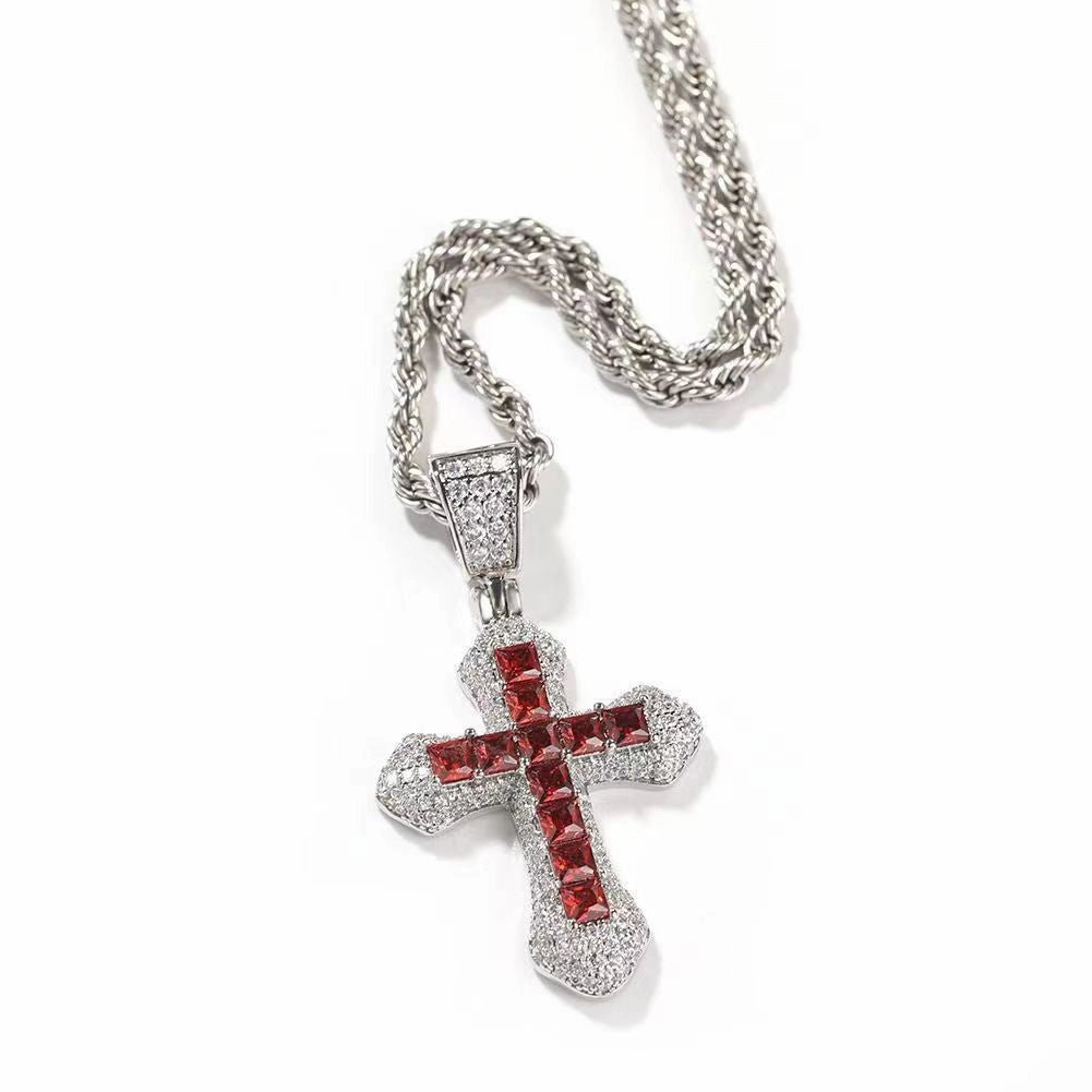 Wholesale Full Diamond Cross Zircon Pendant Alloy Necklaces