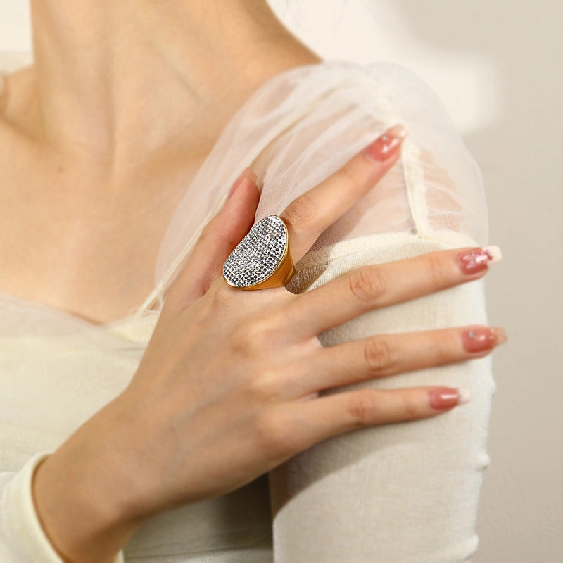 Wholesale Full Diamond Curved Titanium Steel 18K Gold-plated Rings