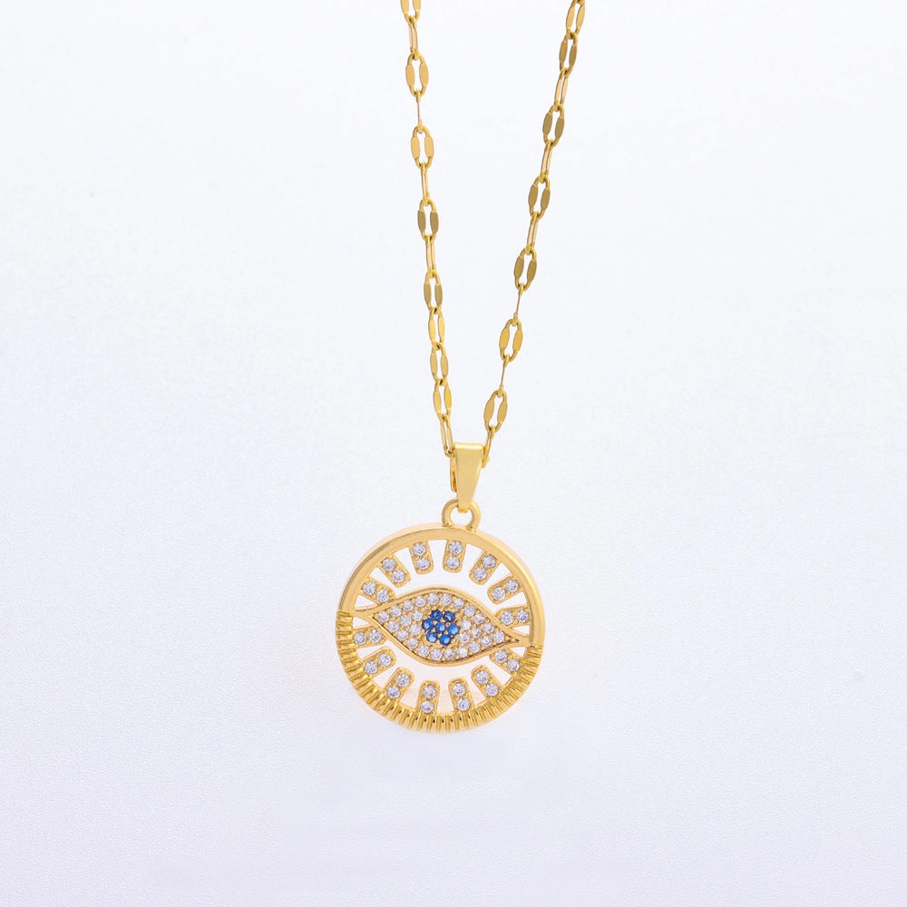 Wholesale Full Diamond Devil's Eye Titanium Steel Necklace