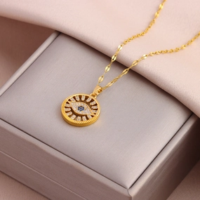 Wholesale Full Diamond Devil's Eye Titanium Steel Necklace