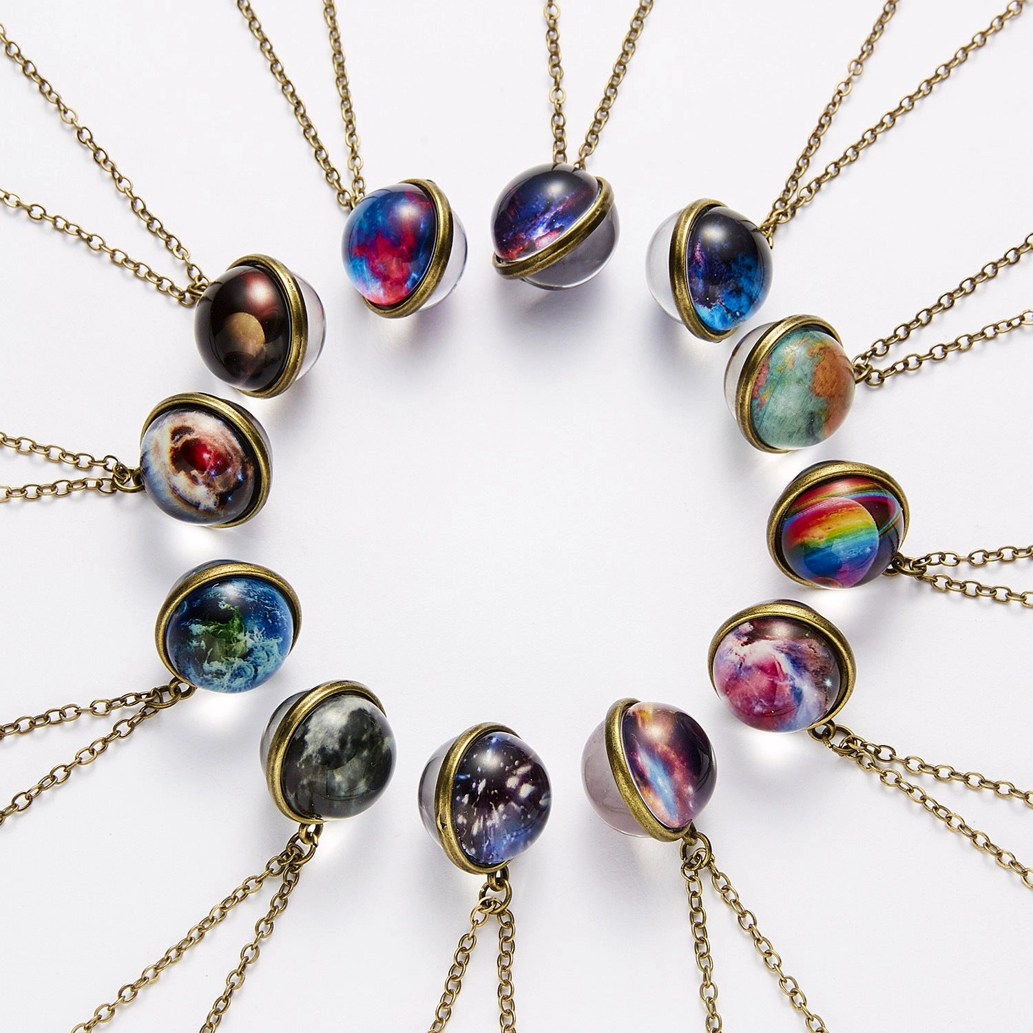 Wholesale Galaxies Nebula Cosmic Luminous Double Sided Vintage Pendant Alloy Necklaces