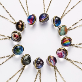 Wholesale Galaxies Nebula Cosmic Luminous Double Sided Vintage Pendant Alloy Necklaces