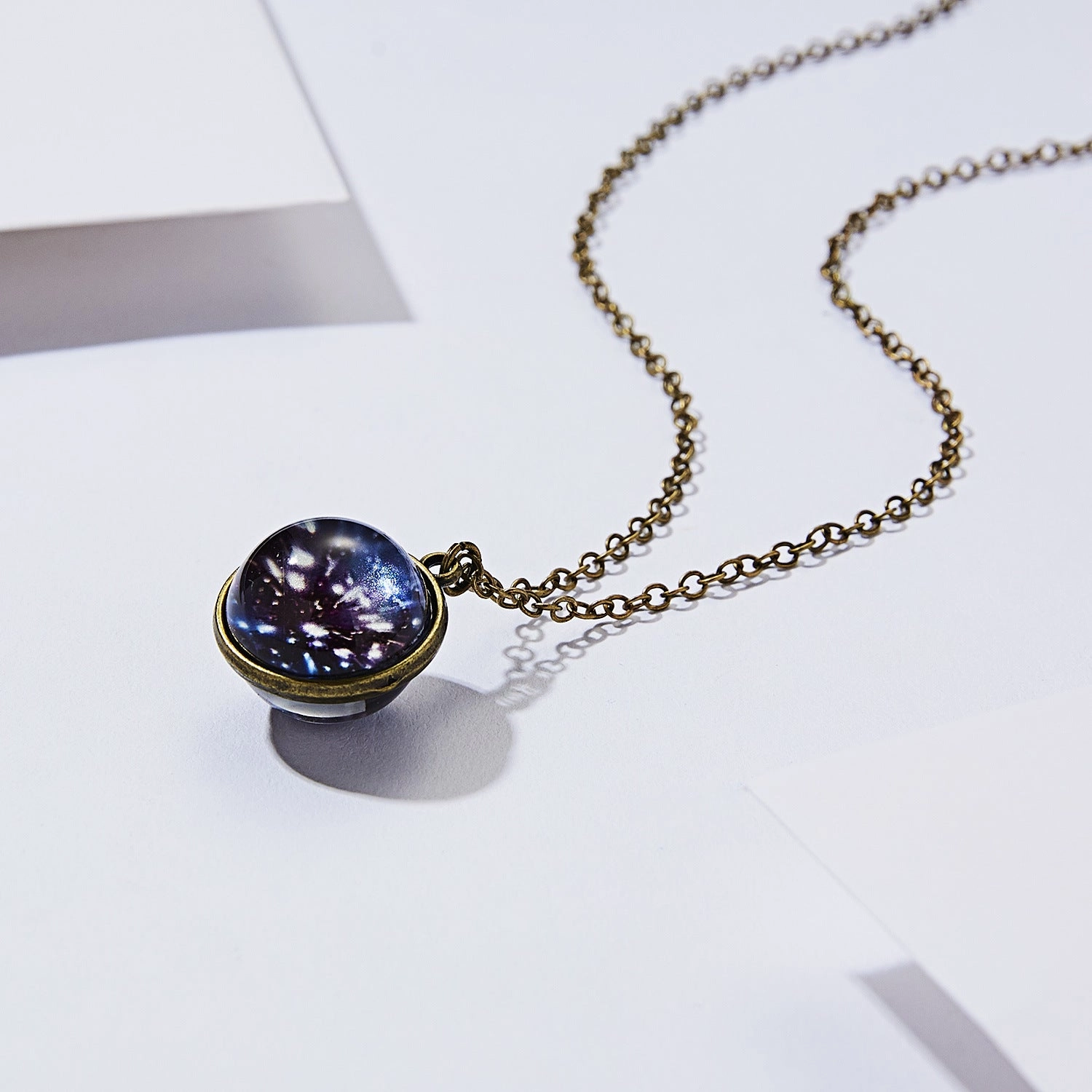 Wholesale Galaxies Nebula Cosmic Luminous Double Sided Vintage Pendant Alloy Necklaces