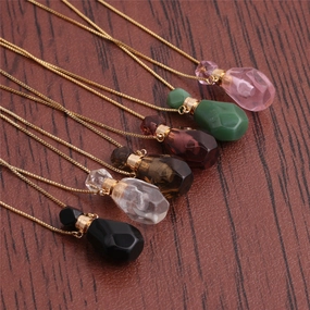 Wholesale Gemstone Crystal Flame Perfume Bottle Necklaces