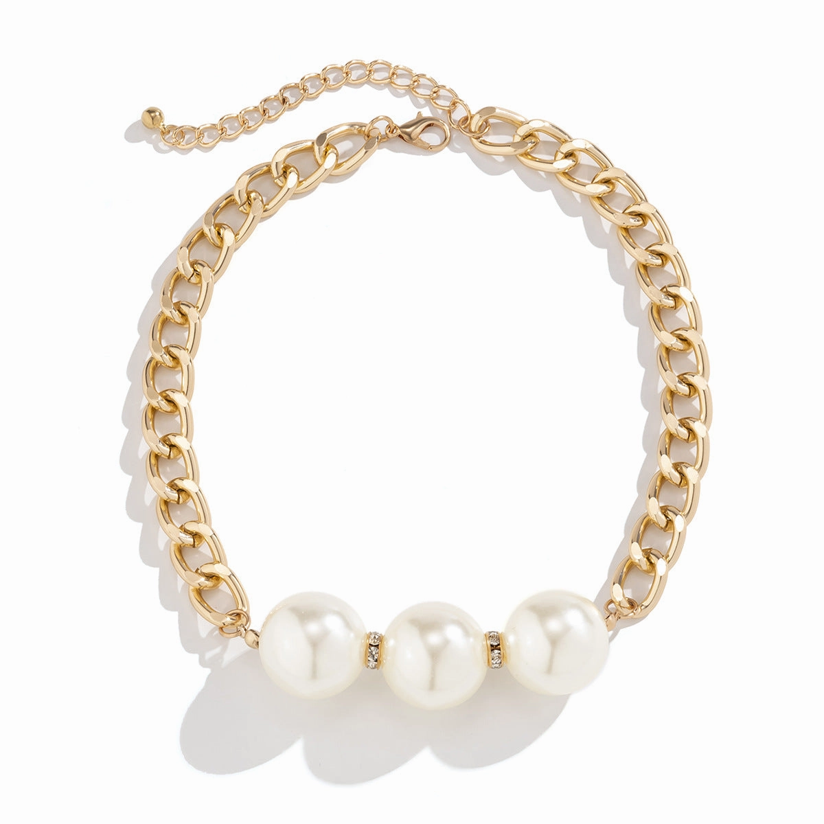 Wholesale Geometric Chunky Chain Imitation Pearl Rhinestone Bracelet Necklaces Set