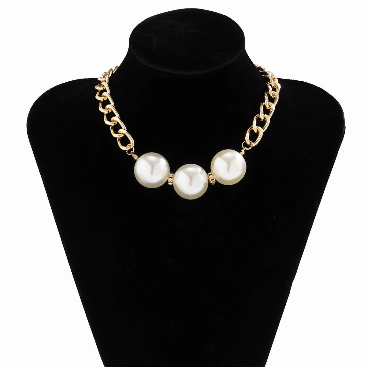Wholesale Geometric Chunky Chain Imitation Pearl Rhinestone Bracelet Necklaces Set