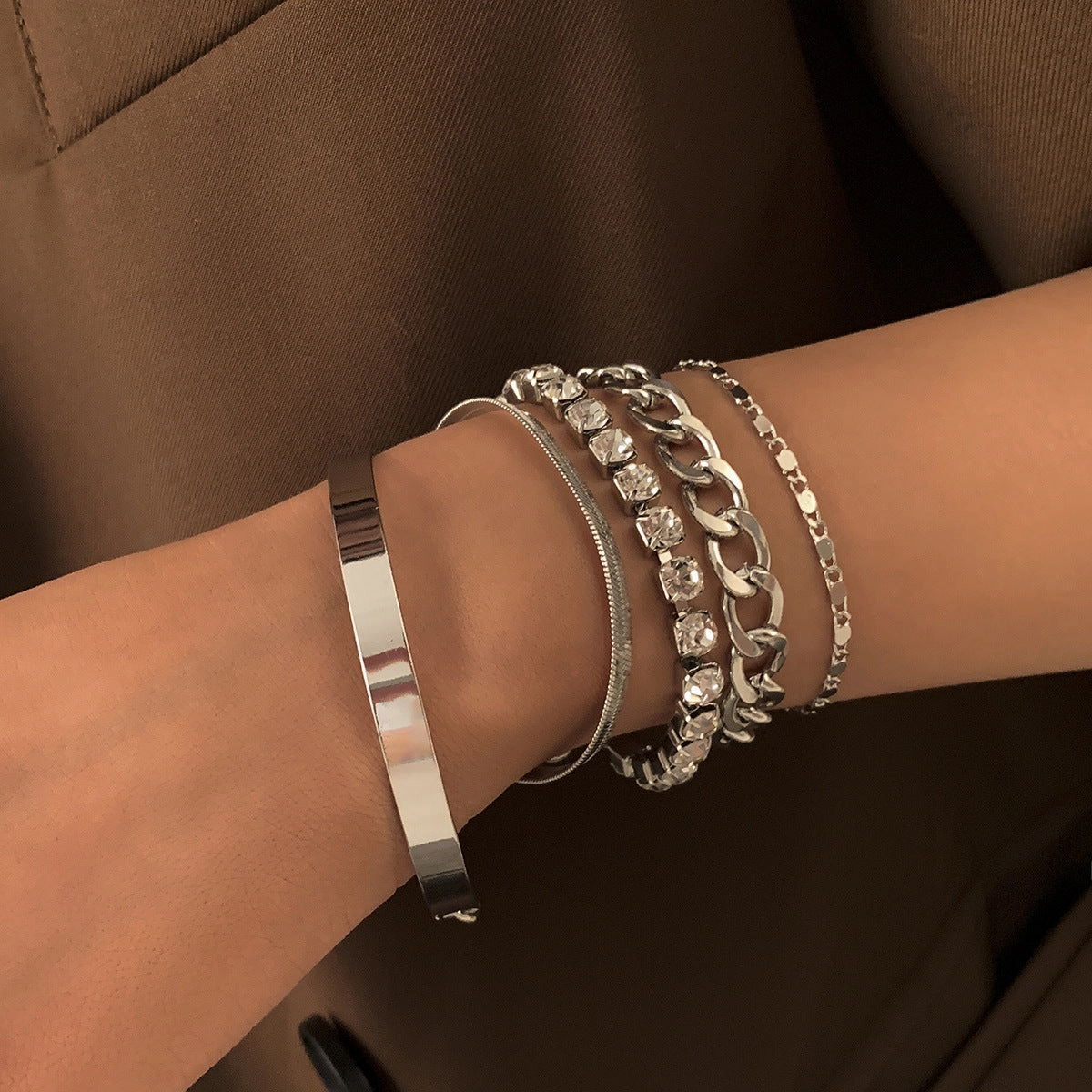 Wholesale Geometric Multi-element Rhinestone Bracelet