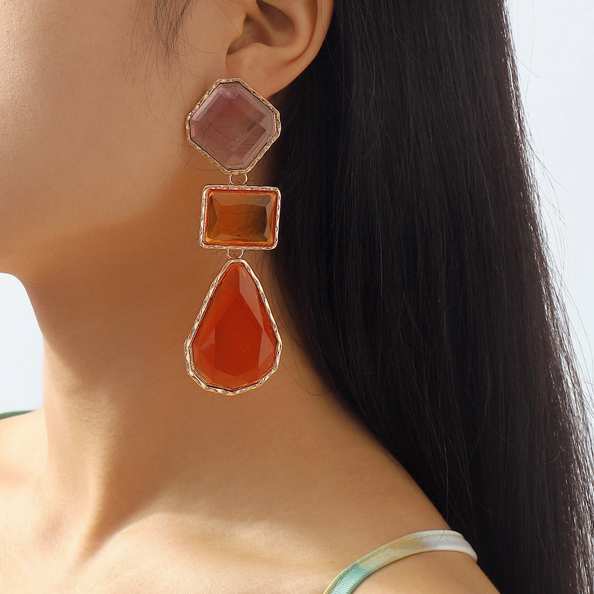 Wholesale Geometric Resin Color Earrings Alloy Necklaces