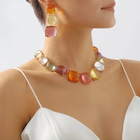 Wholesale Geometric Resin Color Earrings Alloy Necklaces