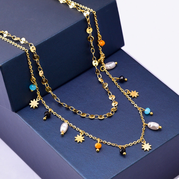 Wholesale Geometric Shape Pearl Titanium Steel Necklaces