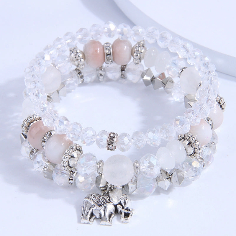 Wholesale Glass Bead Alloy Small Elephant Pendant Multilayer Bracelet