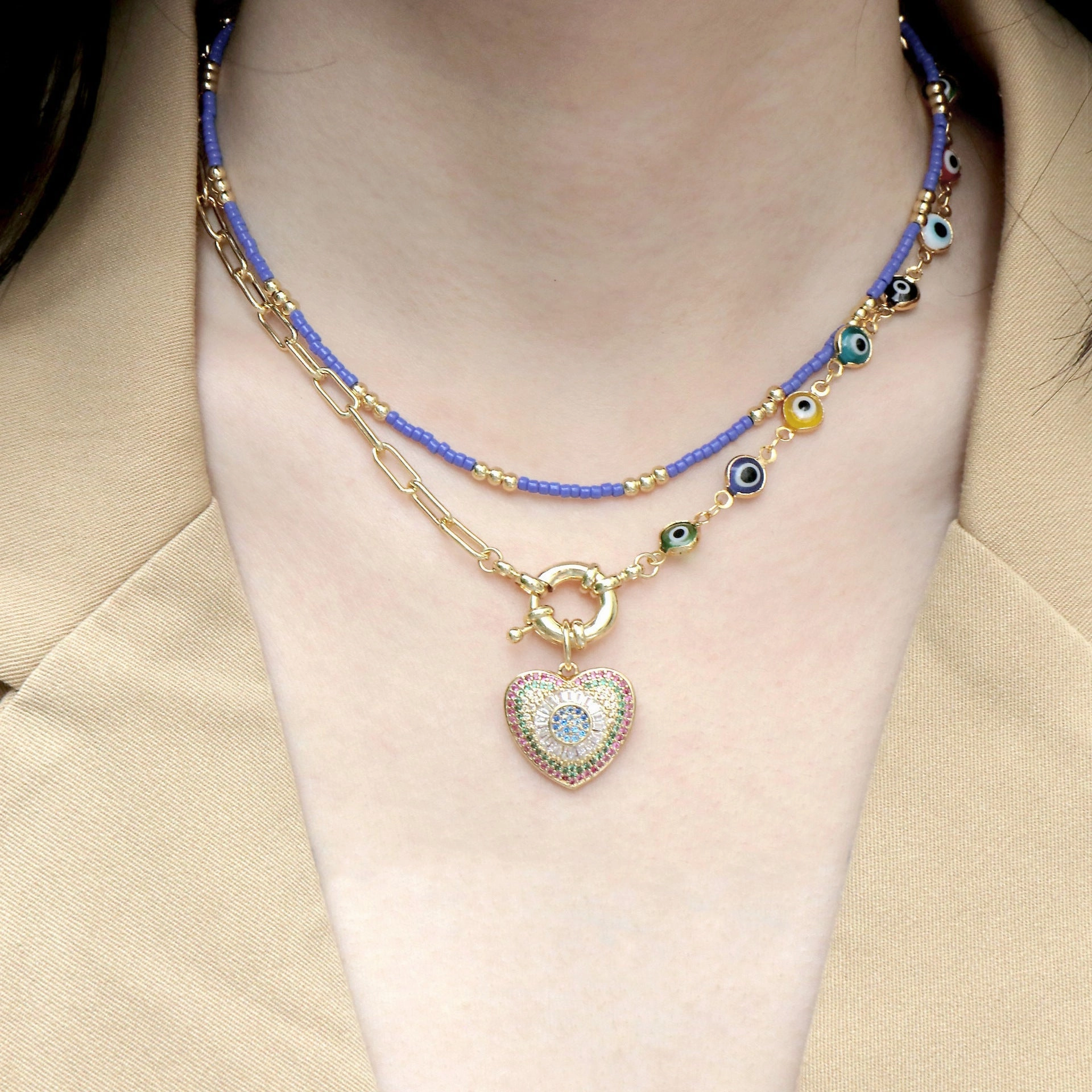 Wholesale Glass Colored Diamond Gold Plated Necklaces