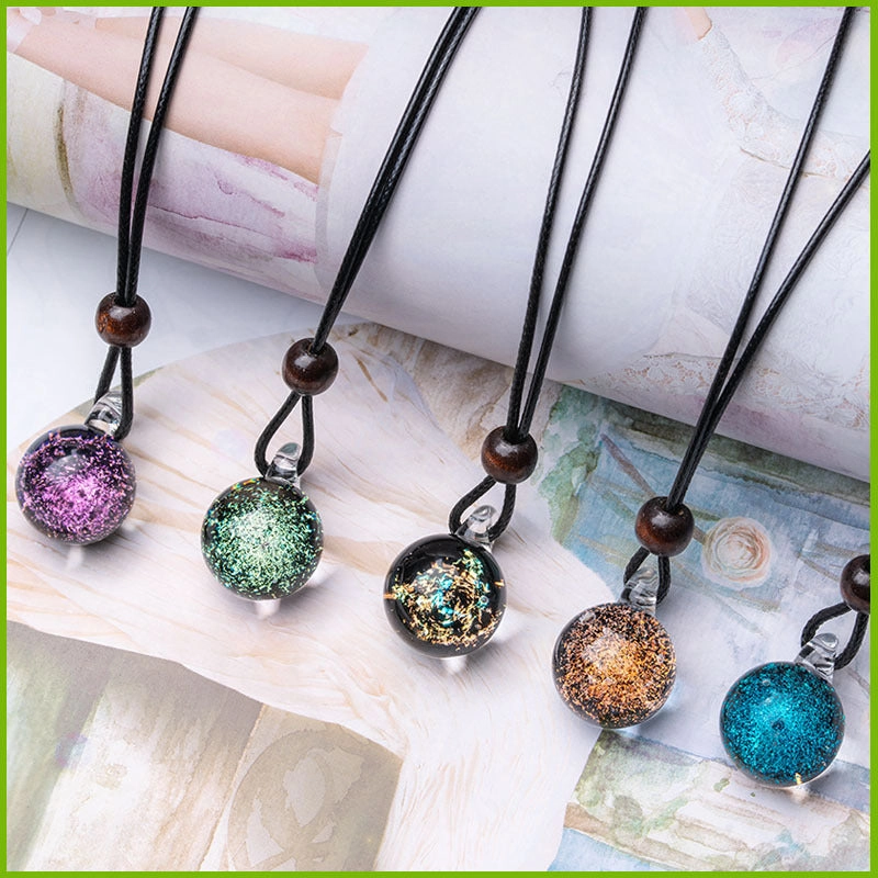 Wholesale Glass Handmade Crystal Ball Mysterious Star Pendant Necklaces