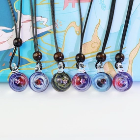 Wholesale Glass Handmade Crystal Ball Mysterious Star Pendant Necklaces