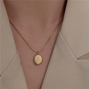 Wholesale Gold Alphabet Oval Pendant Titanium Steel Necklaces