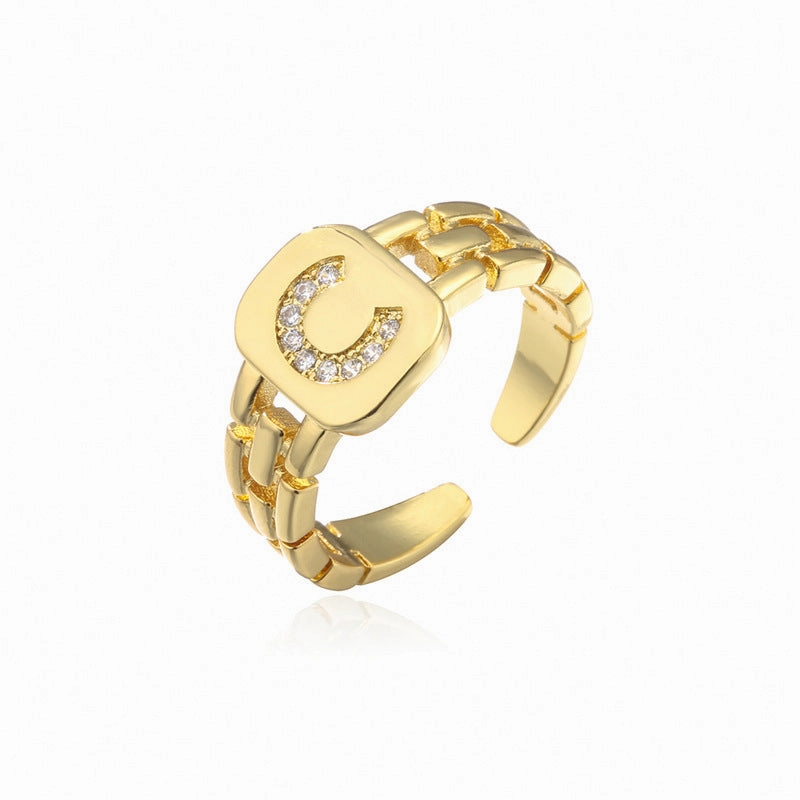 Wholesale Gold Plated 26 Letters Copper Adjustable Rings