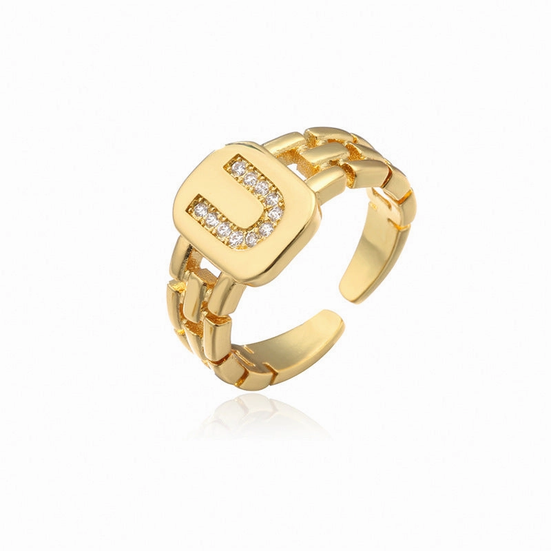 Wholesale Gold Plated 26 Letters Copper Adjustable Rings