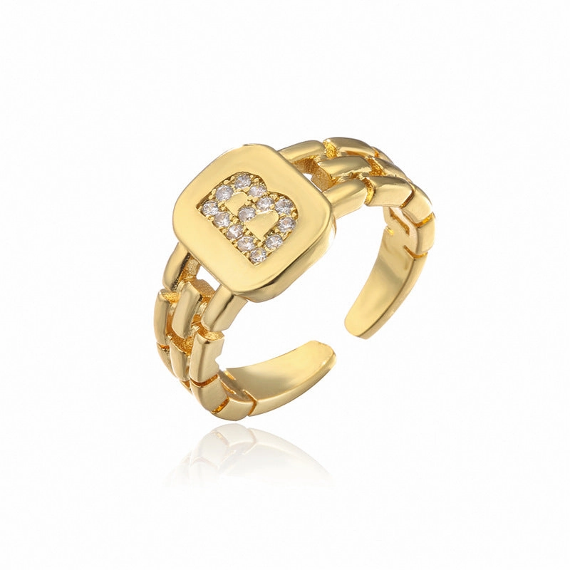 Wholesale Gold Plated 26 Letters Copper Adjustable Rings