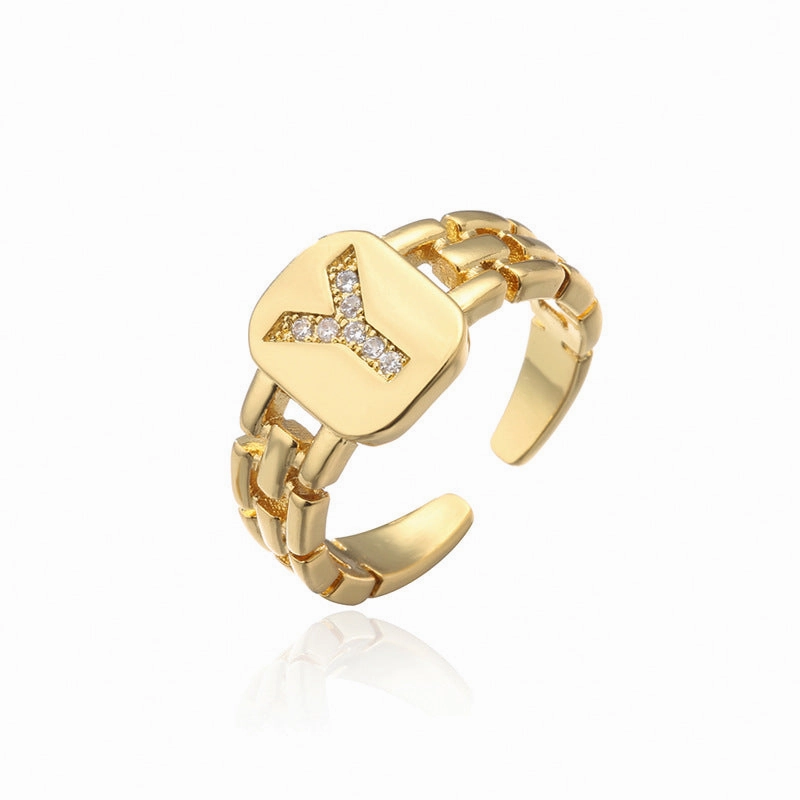 Wholesale Gold Plated 26 Letters Copper Adjustable Rings