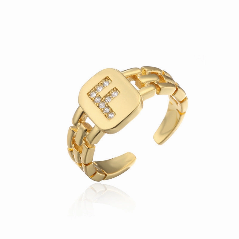 Wholesale Gold Plated 26 Letters Copper Adjustable Rings