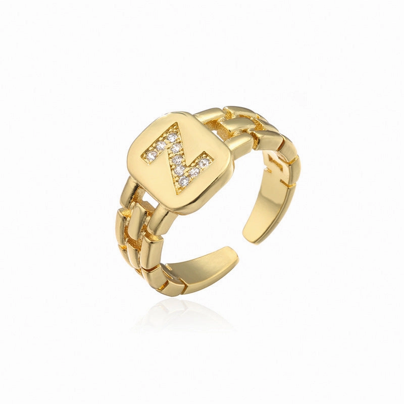 Wholesale Gold Plated 26 Letters Copper Adjustable Rings