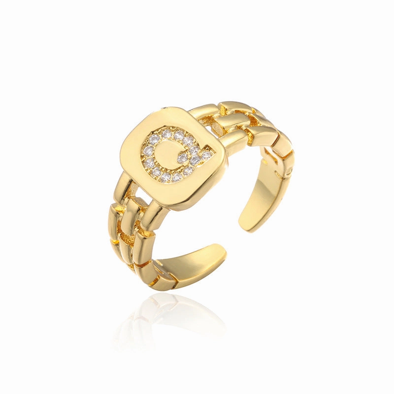 Wholesale Gold Plated 26 Letters Copper Adjustable Rings