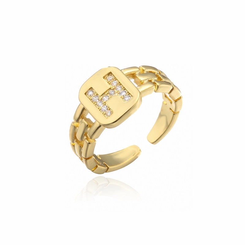 Wholesale Gold Plated 26 Letters Copper Adjustable Rings