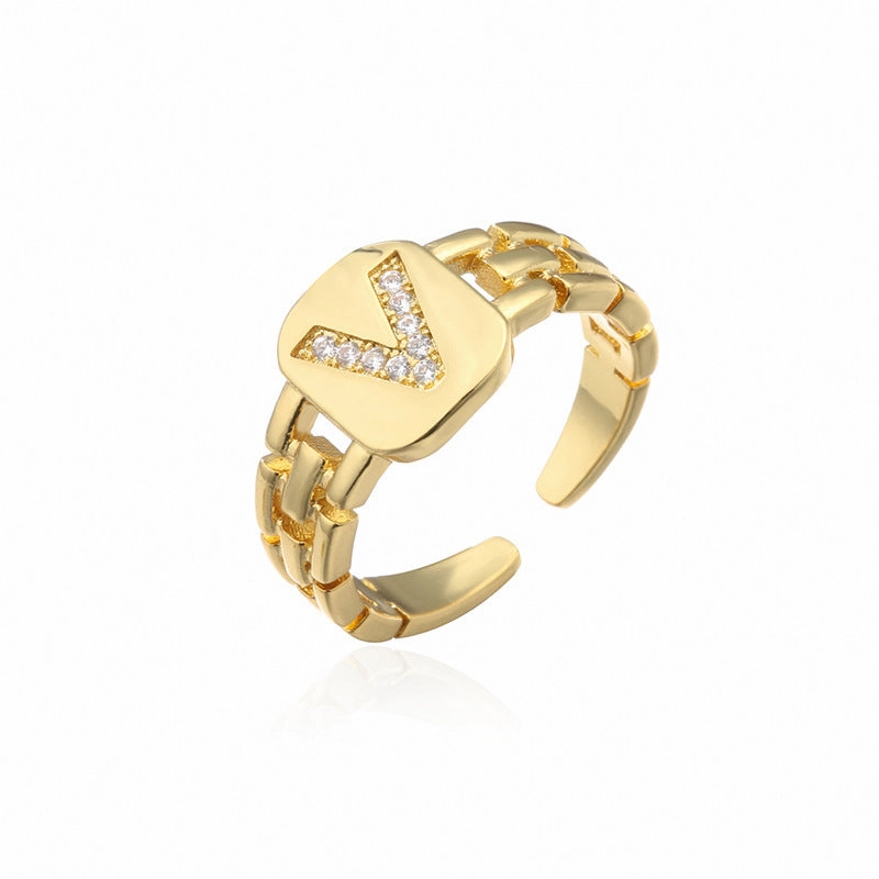 Wholesale Gold Plated 26 Letters Copper Adjustable Rings