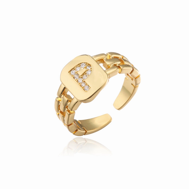 Wholesale Gold Plated 26 Letters Copper Adjustable Rings