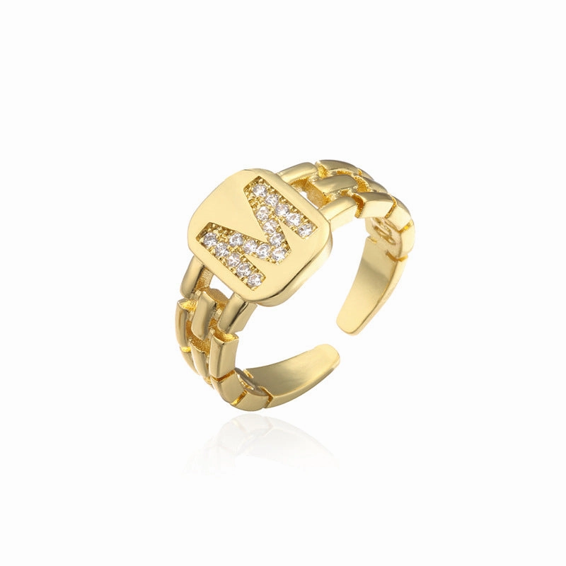 Wholesale Gold Plated 26 Letters Copper Adjustable Rings