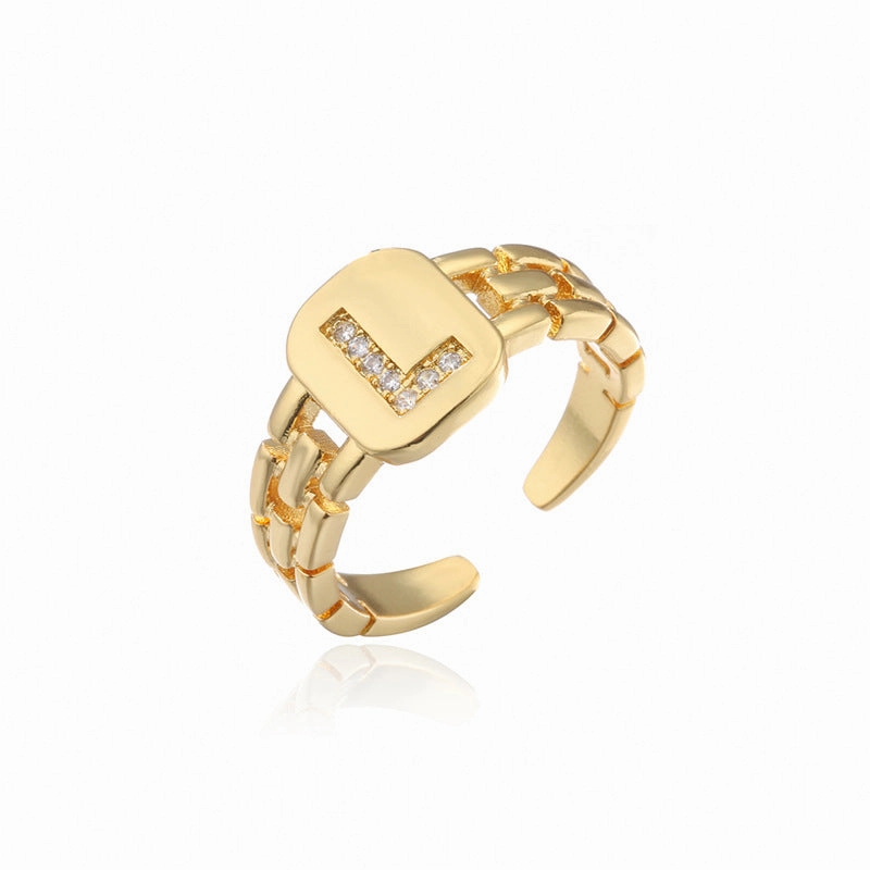 Wholesale Gold Plated 26 Letters Copper Adjustable Rings
