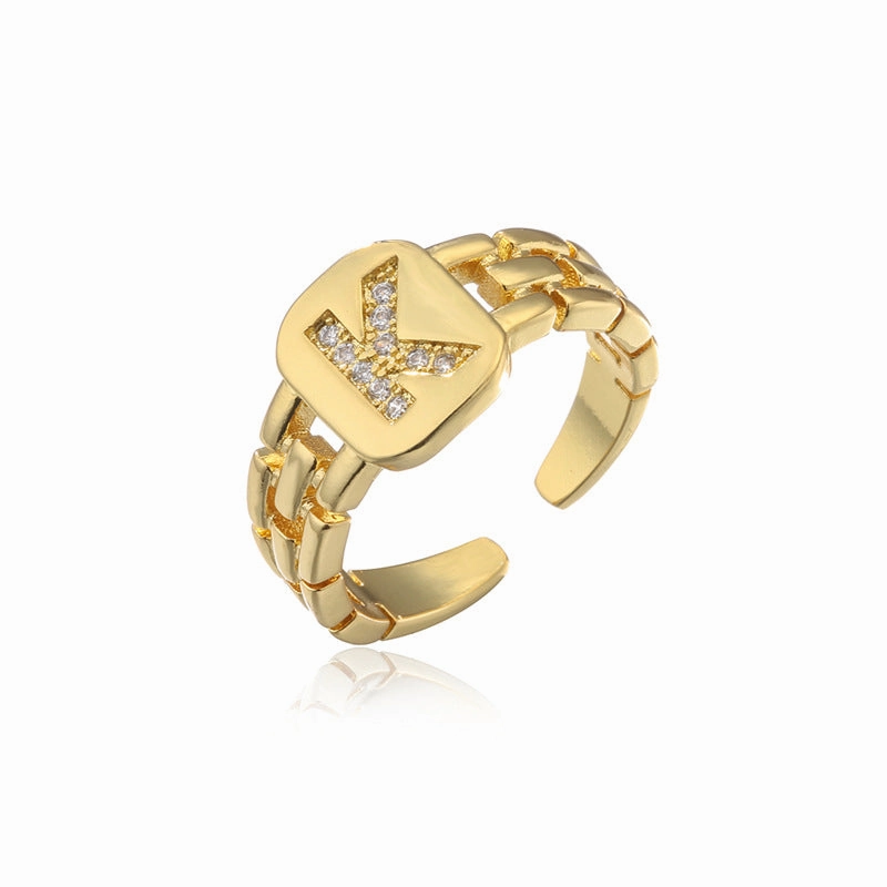 Wholesale Gold Plated 26 Letters Copper Adjustable Rings