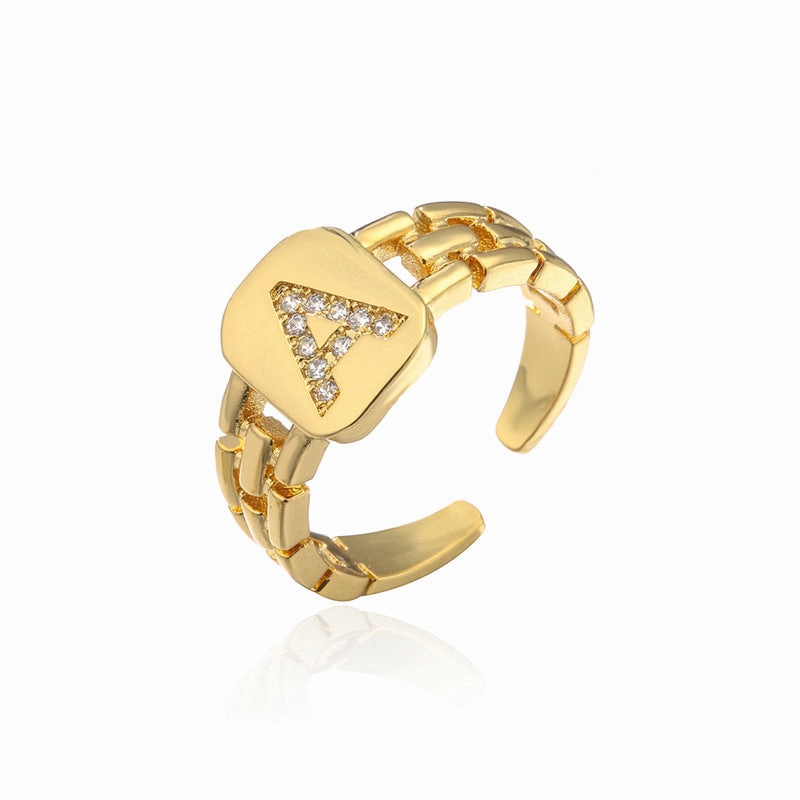 Wholesale Gold Plated 26 Letters Copper Adjustable Rings