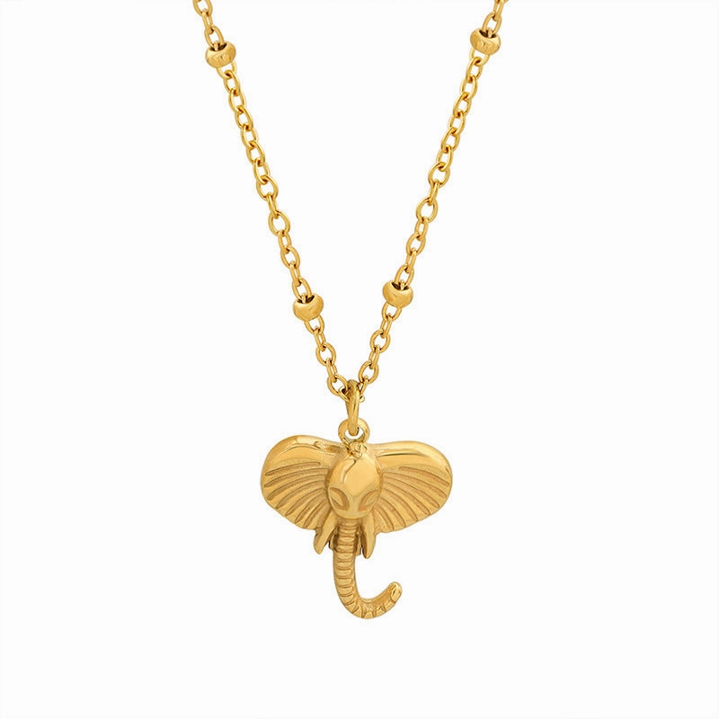 Wholesale Gold Plated 3D Elephant Pendant Titanium Steel Necklaces
