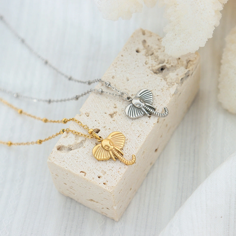 Wholesale Gold Plated 3D Elephant Pendant Titanium Steel Necklaces