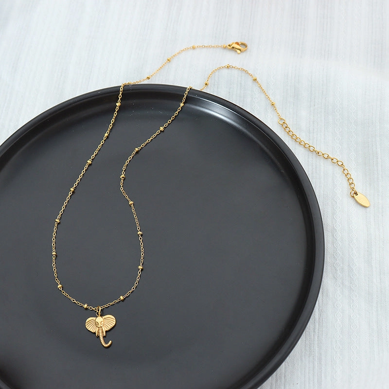 Wholesale Gold Plated 3D Elephant Pendant Titanium Steel Necklaces