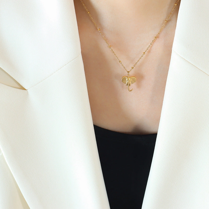 Wholesale Gold Plated 3D Elephant Pendant Titanium Steel Necklaces