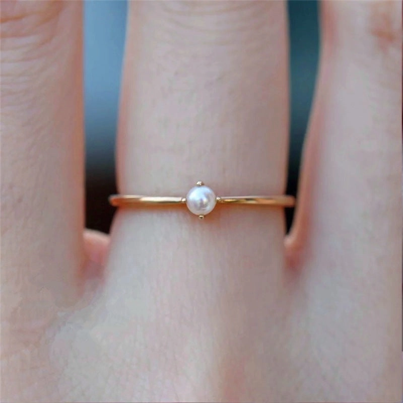 Wholesale Gold Plated Copper Pearl Thin Ring