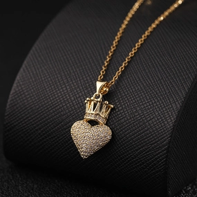 Wholesale Gold Plated Heart Crown Pendant Copper Necklaces