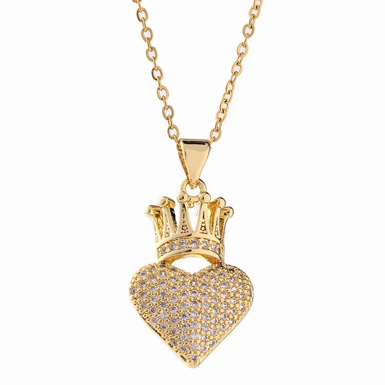 Wholesale Gold Plated Heart Crown Pendant Copper Necklaces