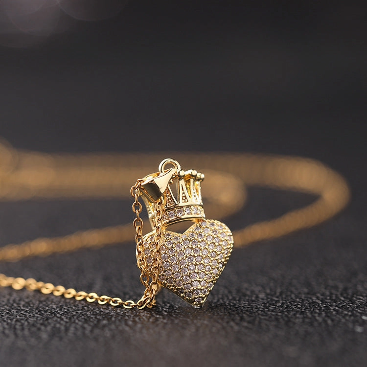 Wholesale Gold Plated Heart Crown Pendant Copper Necklaces
