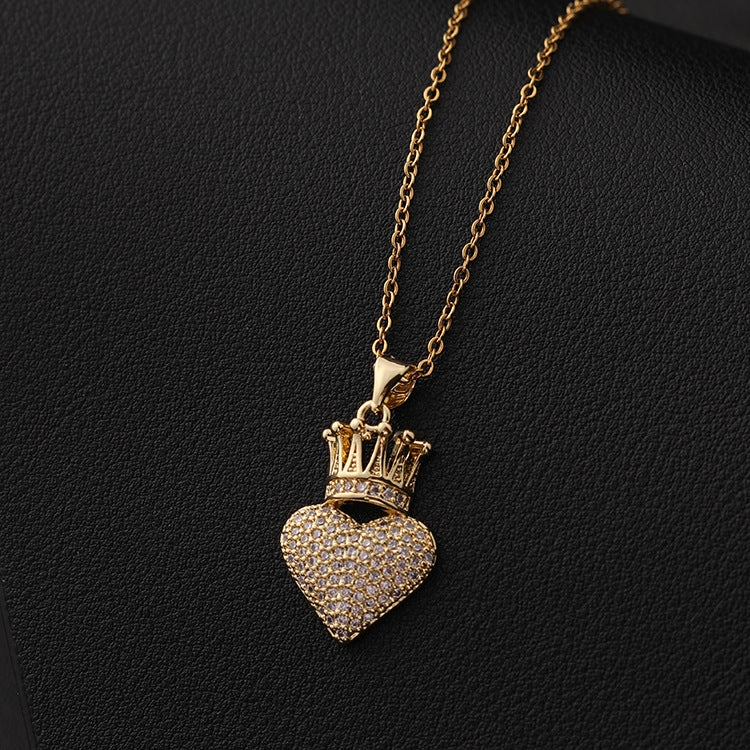 Wholesale Gold Plated Heart Crown Pendant Copper Necklaces